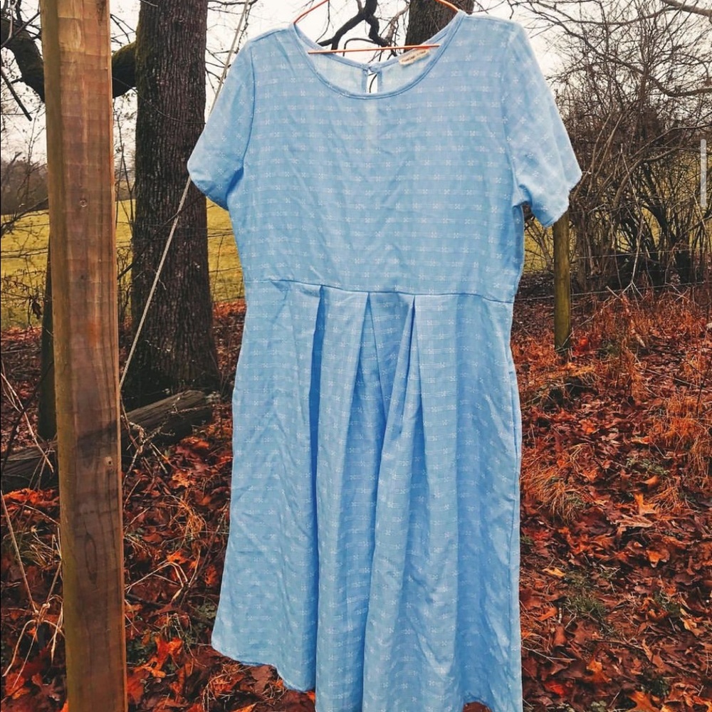 Blue Gingham Cottagecore Prairie Dress midi